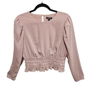 Express Metallic‎ Smocked Waist Long Sleeve Pink Blouse Size Large NWT